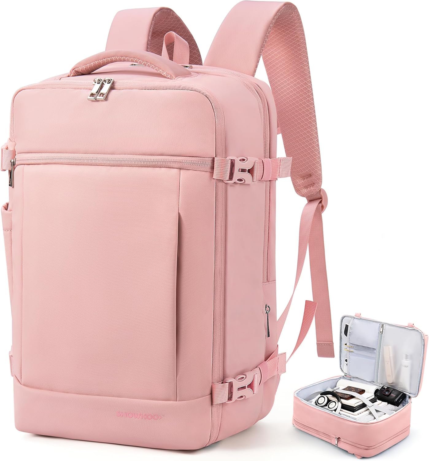 Custom Logo Laptop Backpack for 17 Inch Laptop 40L Expandable Private Label TSA Carry On Travel Bag with Padded Laptop Compartment Water Resistant College Commuter Pink from Factory