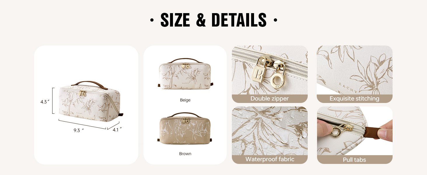 Manufacturer Large Capacity Travel Makeup Cosmetic Bag for Women Private Label Waterproof Portable Open Flat Toiletry Pouch Custom Logo (F-Beige)