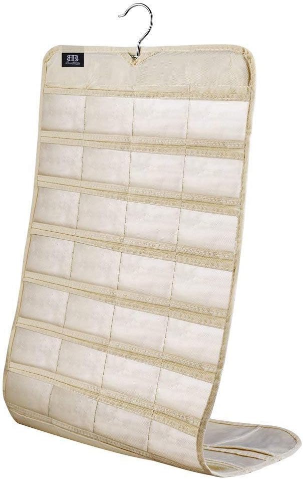 Custom Logo Hanging 80-Pocket Jewelry Accessories Organizer Private Label Manufacturer Beige