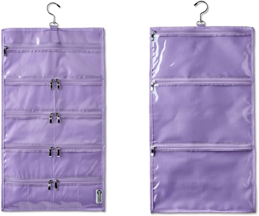 Custom Logo On-The-Go Hanging Travel Organizer with 14 Clear Vinyl Pockets Private Label for Makeup Accessories Factory 13.5 x 24 inches Lilac Large