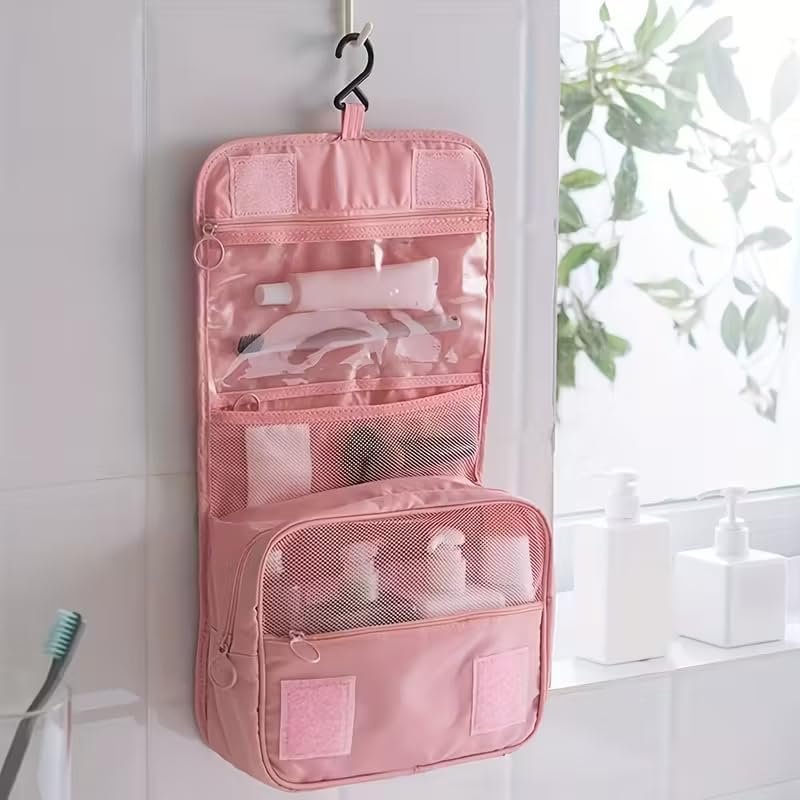 Custom Logo Large Capacity Travel Toiletry Organizer Bag Pink Heavy-Duty Twill Fabric Private Label Hanging Hook for Makeup Shaving Kits Bathroom Storage from Manufacturer