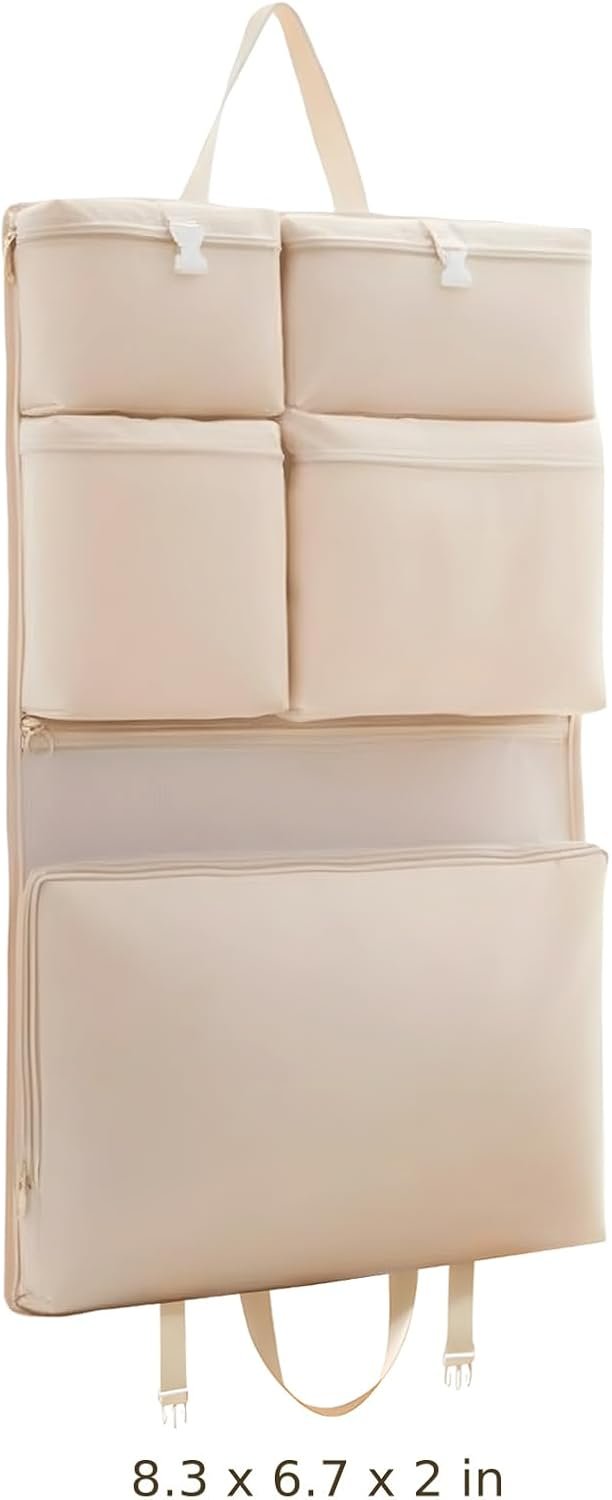 Manufacturer Travel Hanging Organizer 6-in-1 Closet Suitcase with Custom Logo Multi-Layer Pockets Portable Packing Cubes for Clothes and Underwear Private Label Beige 8.3x6.7x2 in