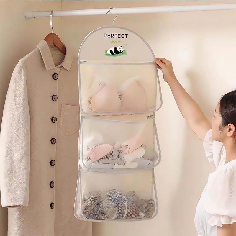 Custom Logo Multi-Purpose Multi-Layer Mesh Hanging Storage Bag Private Label with Metal Hanger Mesh Pockets for Bra Underwear Socks Door Wall Closet Manufacturer