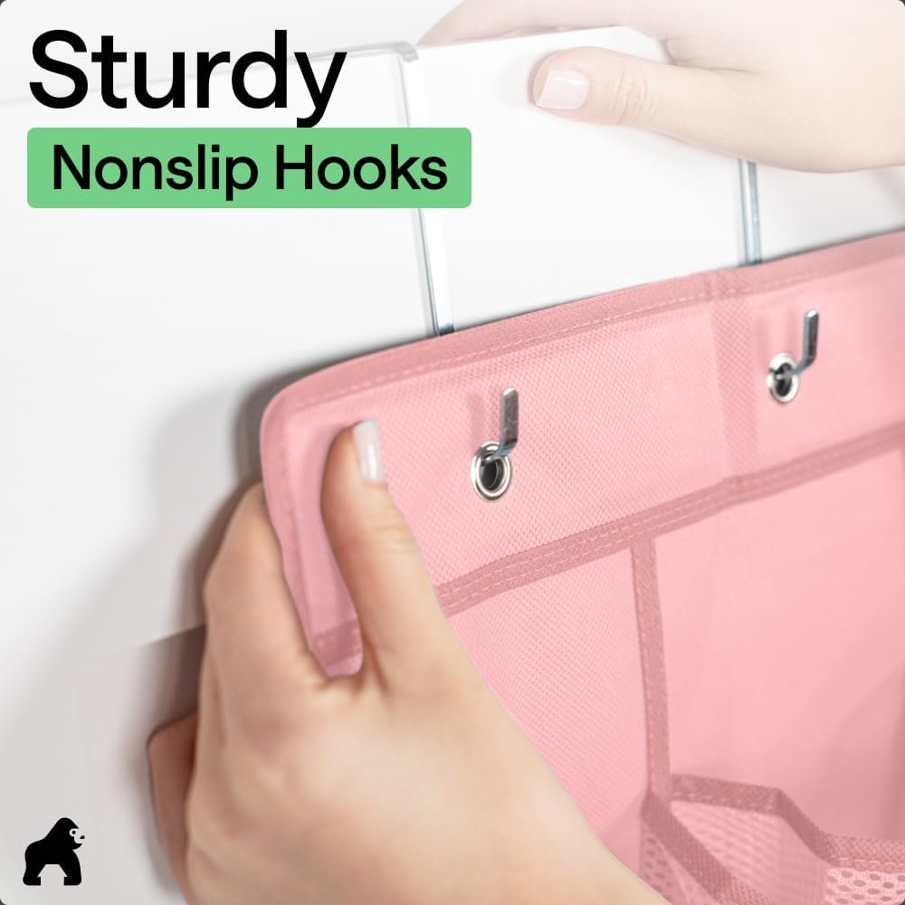 Private Label Over the Door Shoe Organizer with 24 Large Breathable Mesh Pockets Custom Logo Space Saving Hanging Closet Rack Holds Up to 40 lbs for Shoes Accessories Pink from Manufacturer