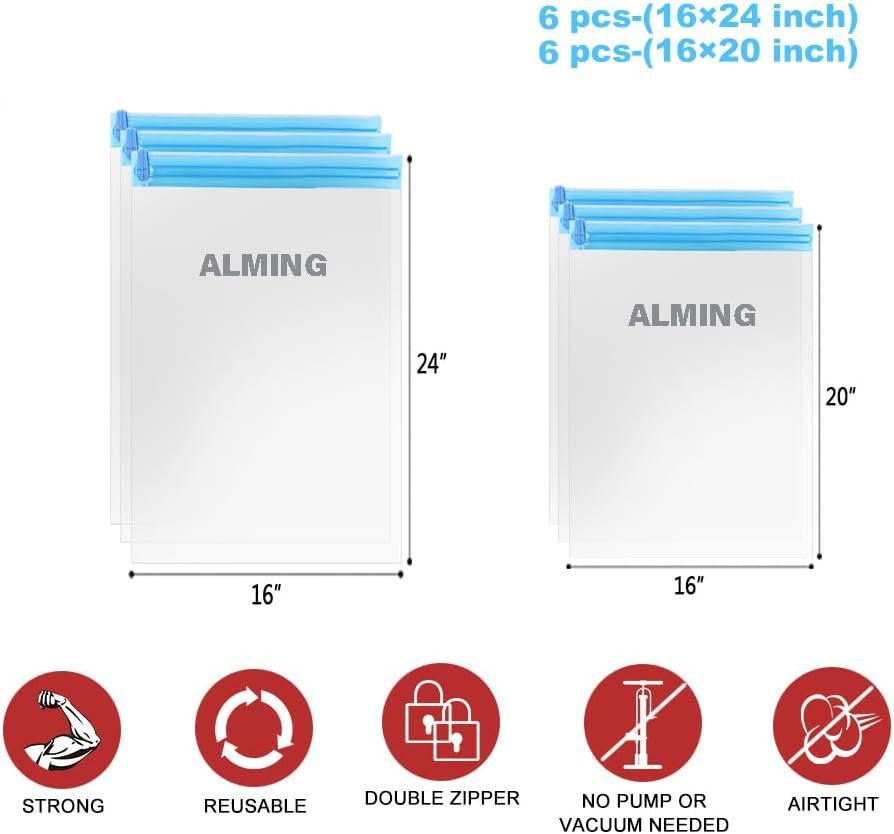 Custom Logo Compression Bags - Private Label 12 Pack Space Saver Travel Essentials - Factory No Vacuum Pump Needed Transparent Home Storage Organizers Custom Logo Compression Bags - Private Label 12 Pack Space Saver Travel Essentials - Factory No Vacuum Pump Needed Transparent Home Storage Organizers