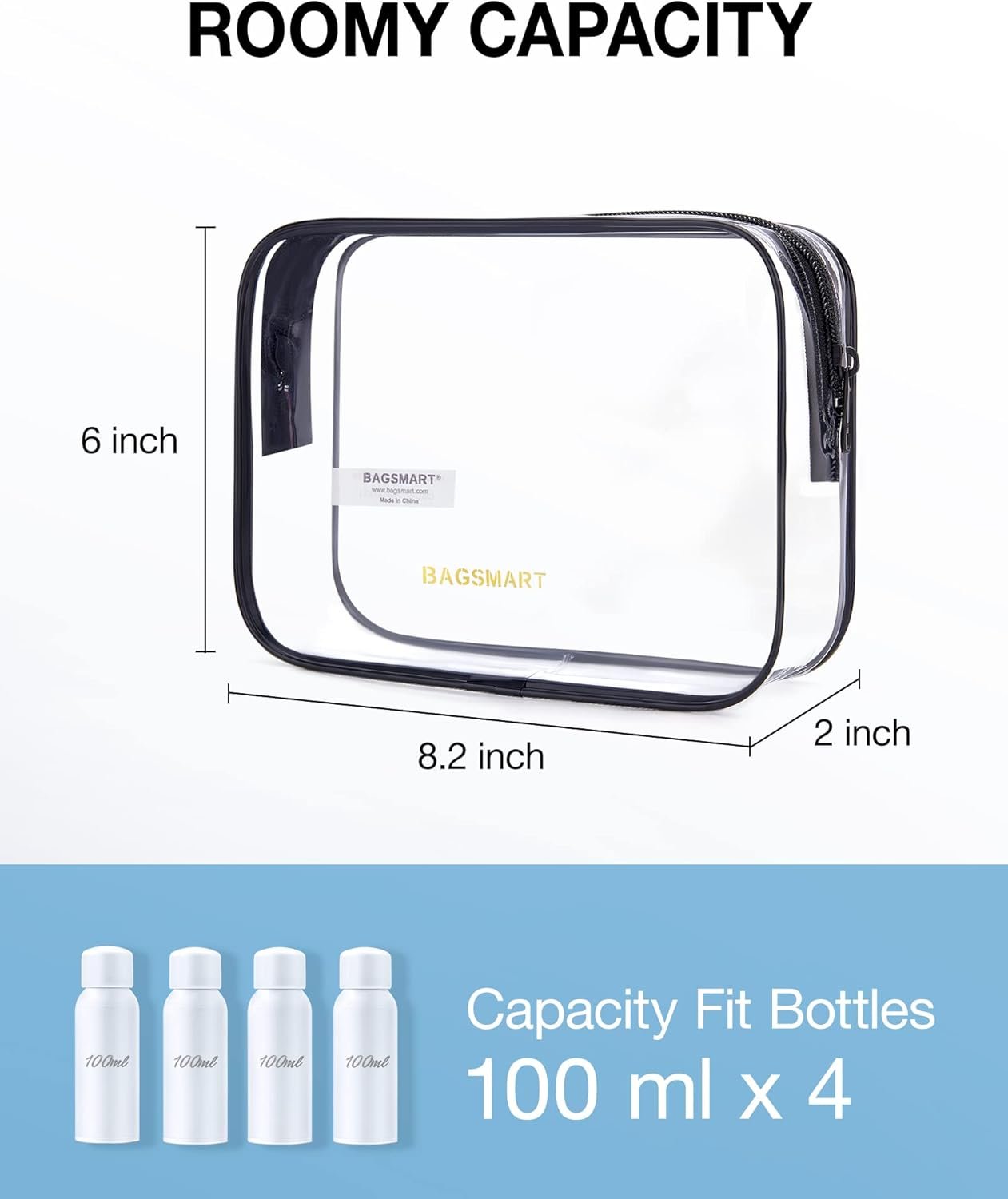 Manufacturer Clear Toiletry Bag 2 Pack TSA Approved Private Label Quart Size Carry On Travel Accessories Custom Logo Water Repellent Makeup Cosmetic Bag for Women Black