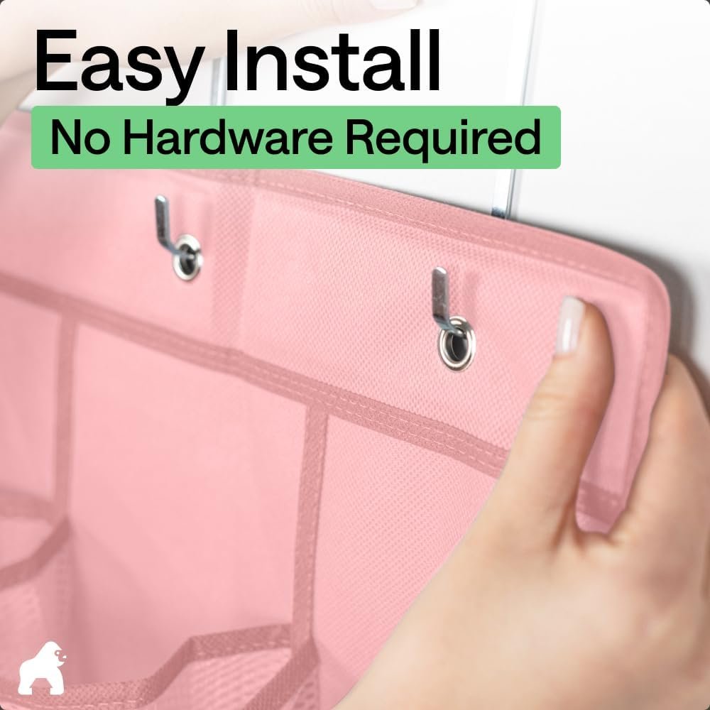 Private Label Over the Door Shoe Organizer with 24 Large Breathable Mesh Pockets Custom Logo Space Saving Hanging Closet Rack Holds Up to 40 lbs for Shoes Accessories Pink from Manufacturer