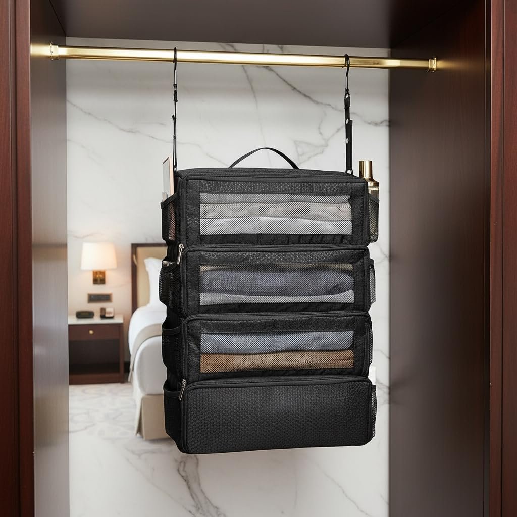 Factory Hanging Travel Organizer Carry-On Luggage Packing Cubes with Custom Logo Portable Travel Shelves Black 1 Private Label