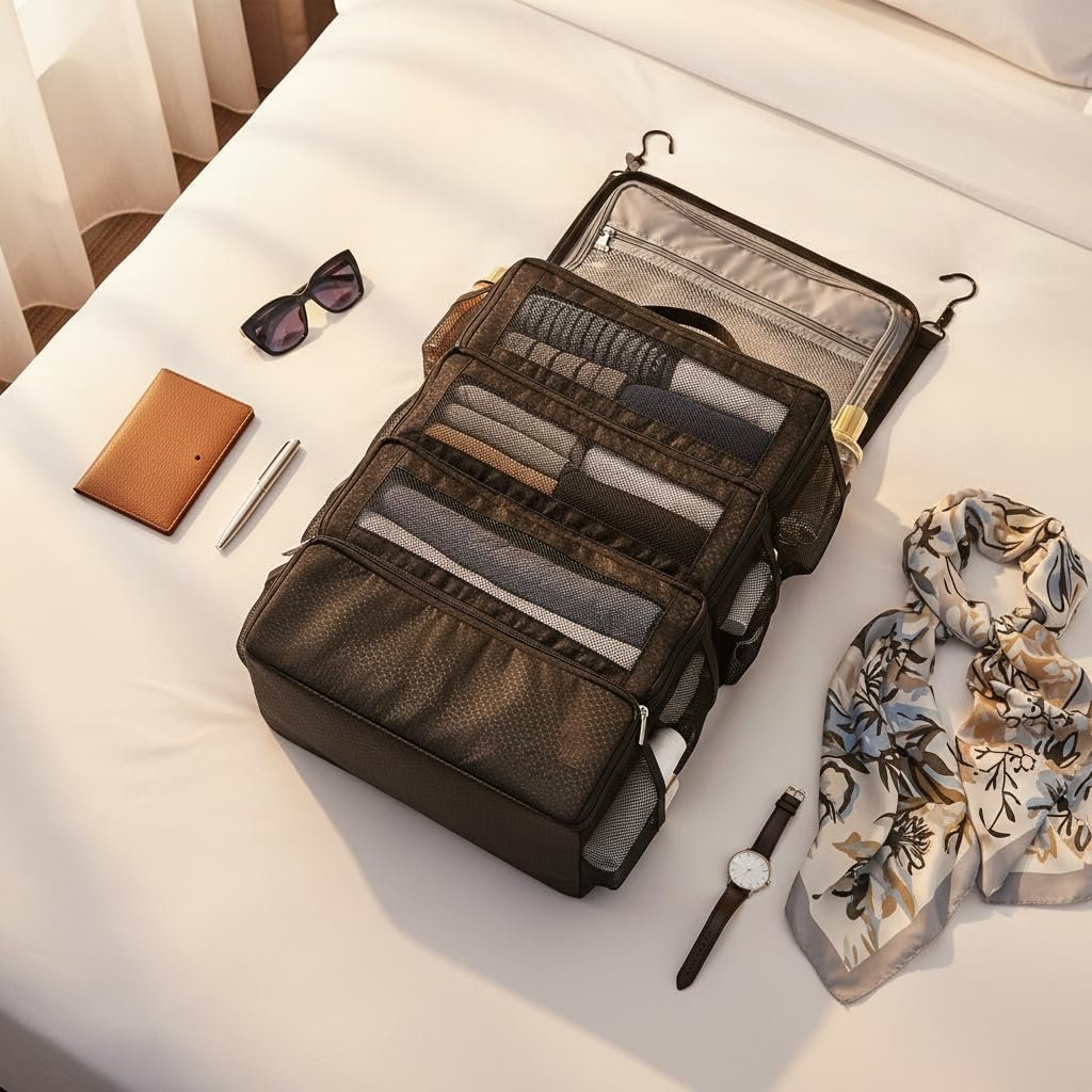 Factory Hanging Travel Organizer Carry-On Luggage Packing Cubes with Custom Logo Portable Travel Shelves Black 1 Private Label