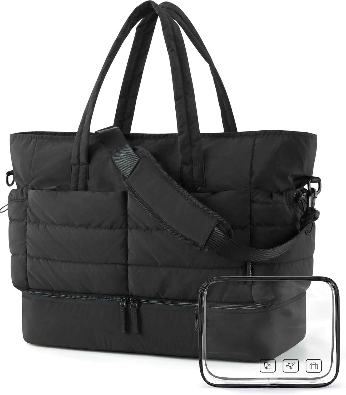 Private Label Large Travel Duffel Bag with Shoe Compartment Custom Logo Puffer Carry-On Gym Weekender for Women Charcoal Manufacturer