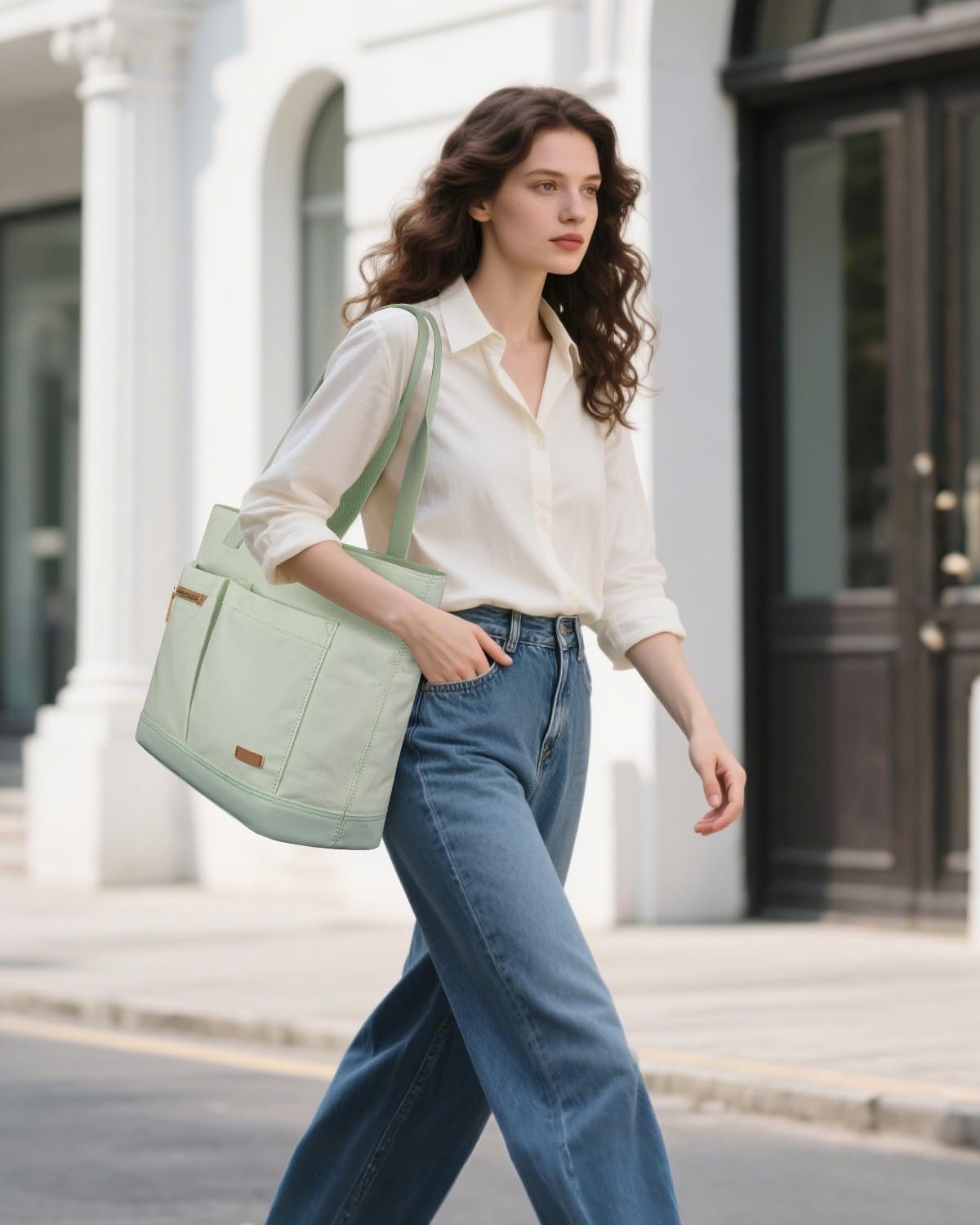 Private Label Large Canvas Tote Bags for Women with Custom Logo Zipper and Pockets Sorority Rush for Work College Travel Manufacturer