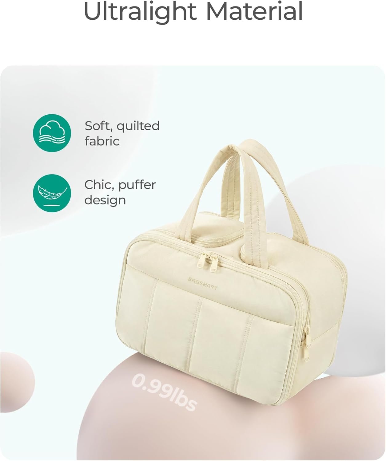 Custom Logo Puffy Large Travel Toiletry Bag for Women Private Label Lightweight Cosmetic Makeup Organizer with Handle Factory Direct (Green)