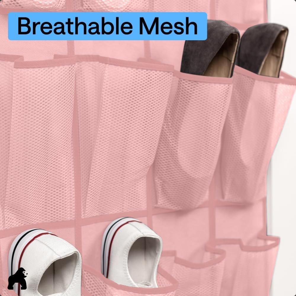 Private Label Over the Door Shoe Organizer with 24 Large Breathable Mesh Pockets Custom Logo Space Saving Hanging Closet Rack Holds Up to 40 lbs for Shoes Accessories Pink from Manufacturer