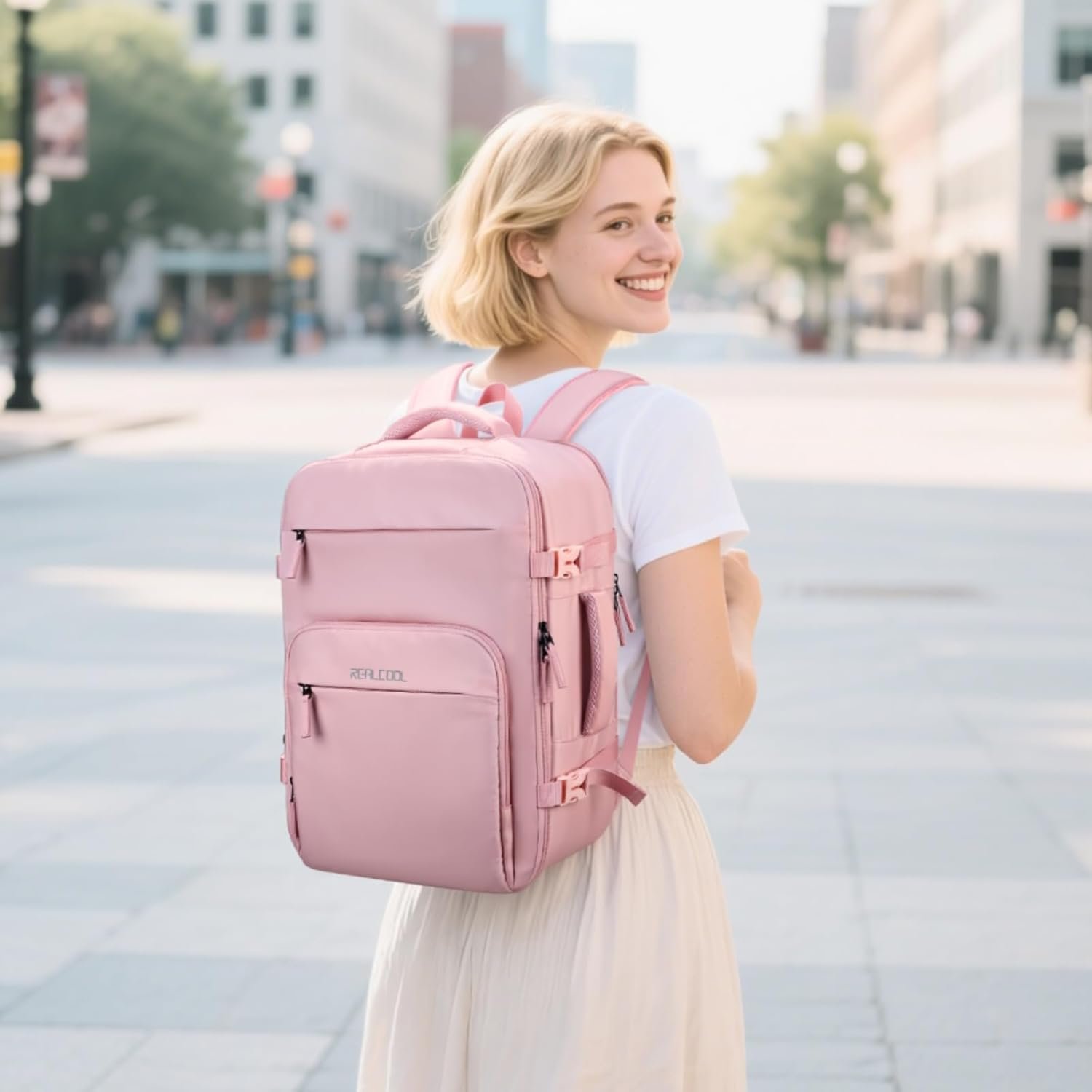 Factory Direct Travel Backpack for Women & Men - Private Label 15.6 Inch Laptop Carry On TSA Flight Approved - Custom Logo Gift for Travelers Students Professionals College School Business Weekender Daypack - Pink