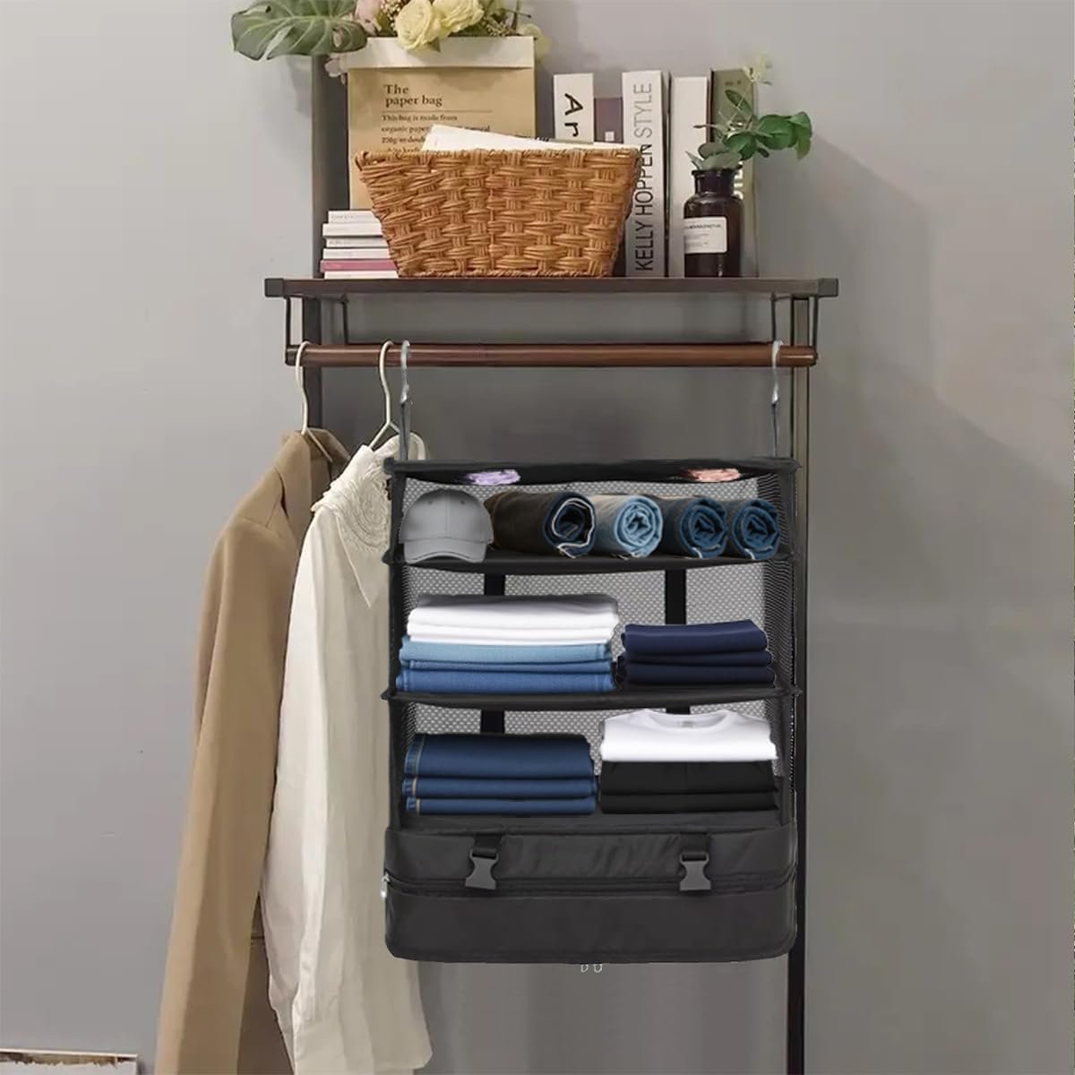 Private Label Portable Hanging Travel Packing Shelves Organizer for Luggage Compression Cube Bag Factory Custom Logo Black XL Capacity