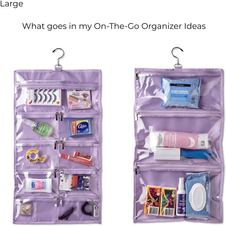 Custom Logo On-The-Go Hanging Travel Organizer with 14 Clear Vinyl Pockets Private Label for Makeup Accessories Factory 13.5 x 24 inches Lilac Large