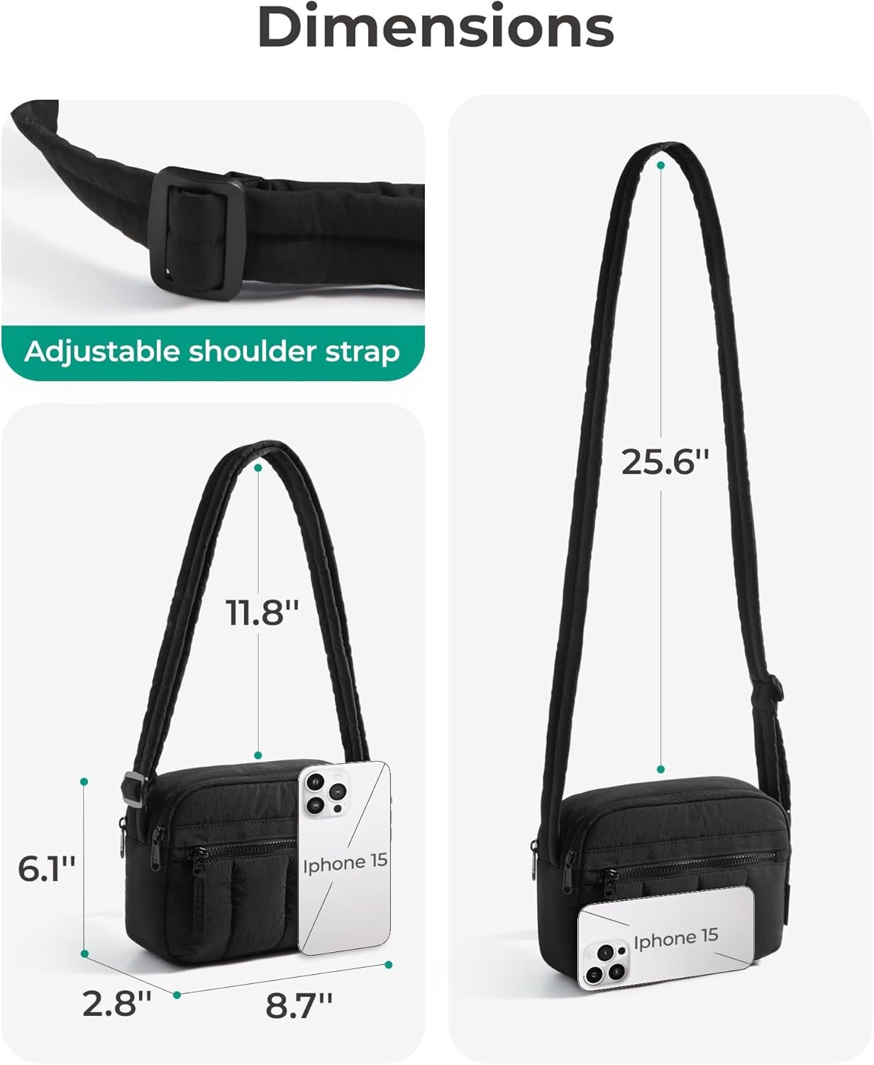 Manufacturer Mini Crossbody Purse for Women Travel Puffy Shoulder Handbag Wallet with Custom Logo RFID Blocking Slots Private Label Black Small