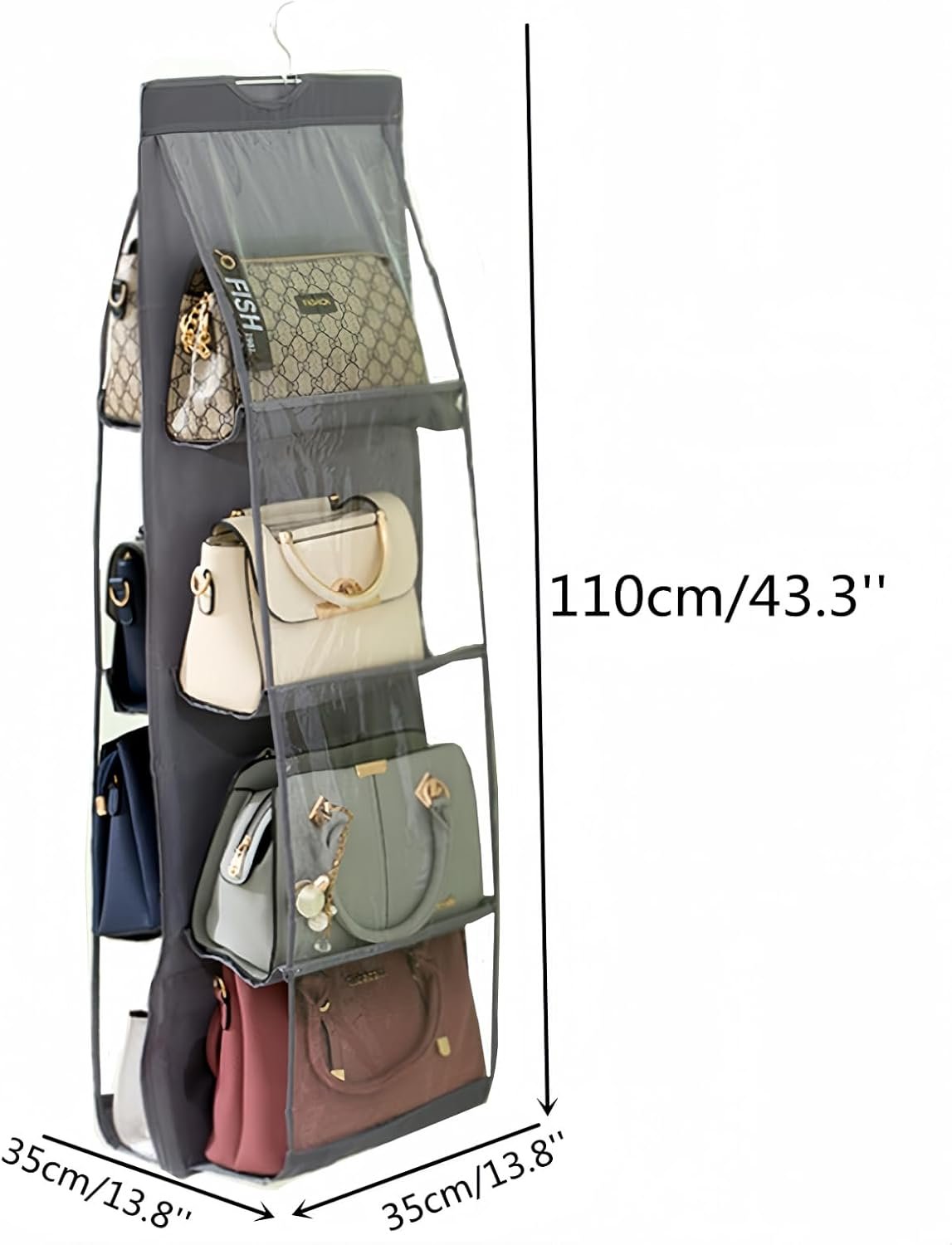 Private Label 8 Pockets Clear Handbag Purse Organizer Hanging Storage - Custom Logo Space Saving Shelf for Closet Wardrobe Over Door 2 Pack Grey Manufacturer Private Label 8 Pockets Clear Handbag Purse Organizer Hanging Storage - Custom Logo Space Saving Shelf for Closet Wardrobe Over Door 2 Pack Grey Manufacturer