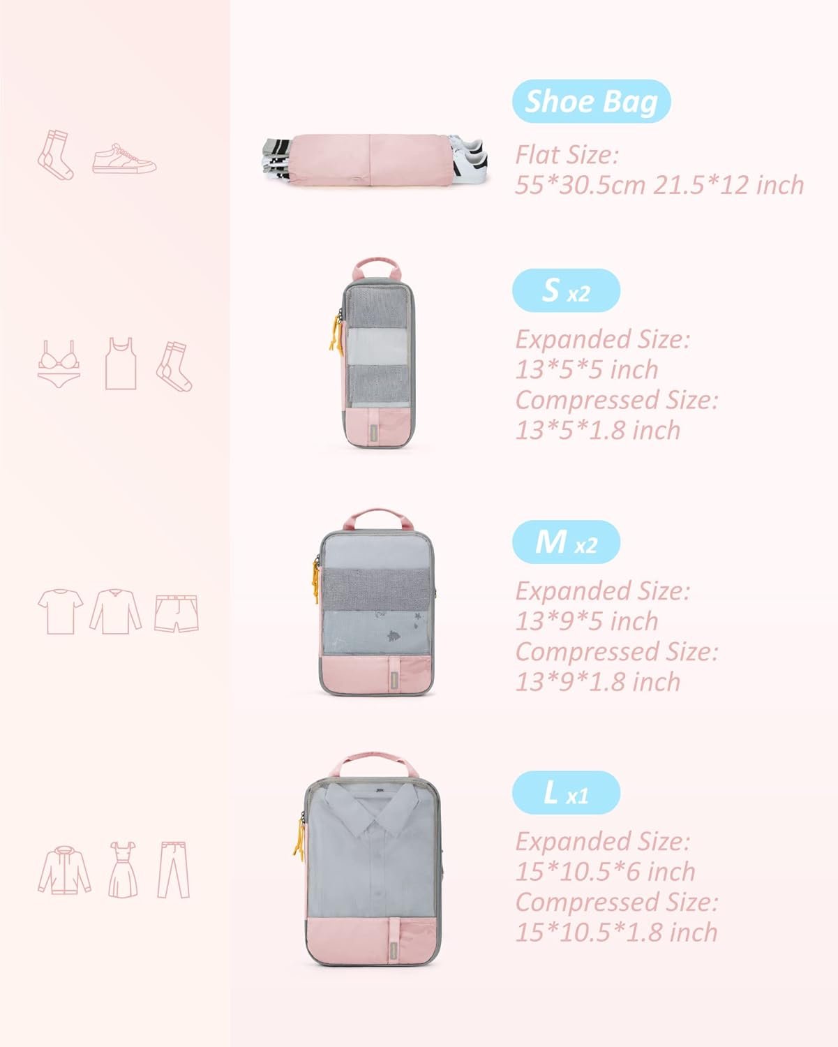 Private Label 6 Set/4 Set/2 Set Compression Packing Cubes Lightweight Durable Luggage Organizers Custom Logo Space Saver Travel Essentials Manufacturer