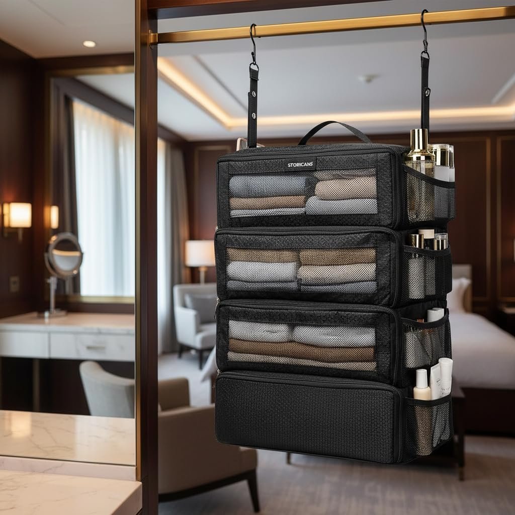 Factory Hanging Travel Organizer Carry-On Luggage Packing Cubes with Custom Logo Portable Travel Shelves Black 1 Private Label