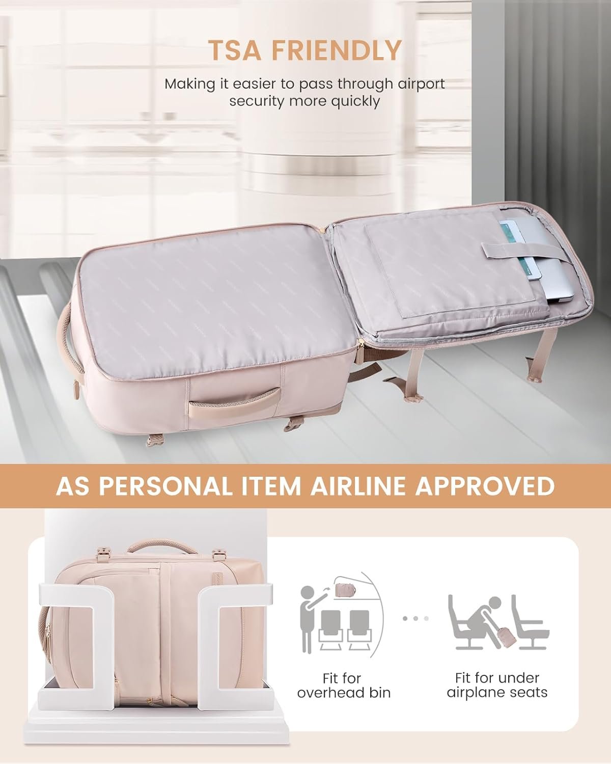 Private Label 40L Travel Backpack for Women & Men Carry On Airline Approved Fits 17.3