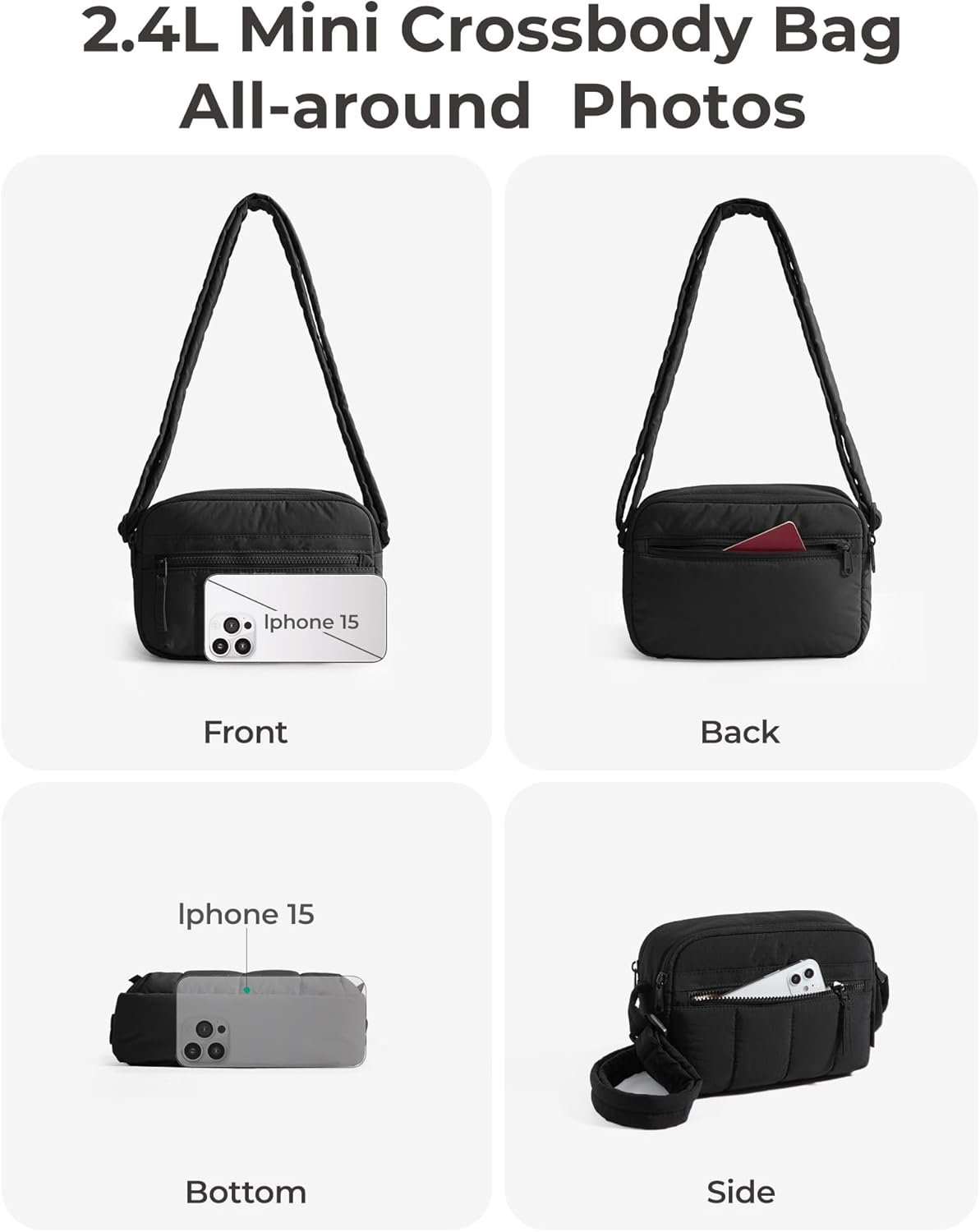 Manufacturer Mini Crossbody Purse for Women Travel Puffy Shoulder Handbag Wallet with Custom Logo RFID Blocking Slots Private Label Black Small