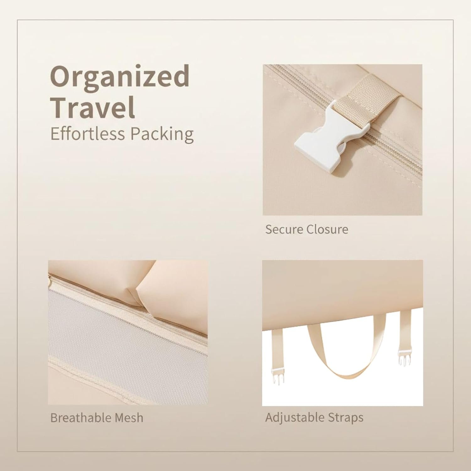 Manufacturer Travel Hanging Organizer 6-in-1 Closet Suitcase with Custom Logo Multi-Layer Pockets Portable Packing Cubes for Clothes and Underwear Private Label Beige 8.3x6.7x2 in