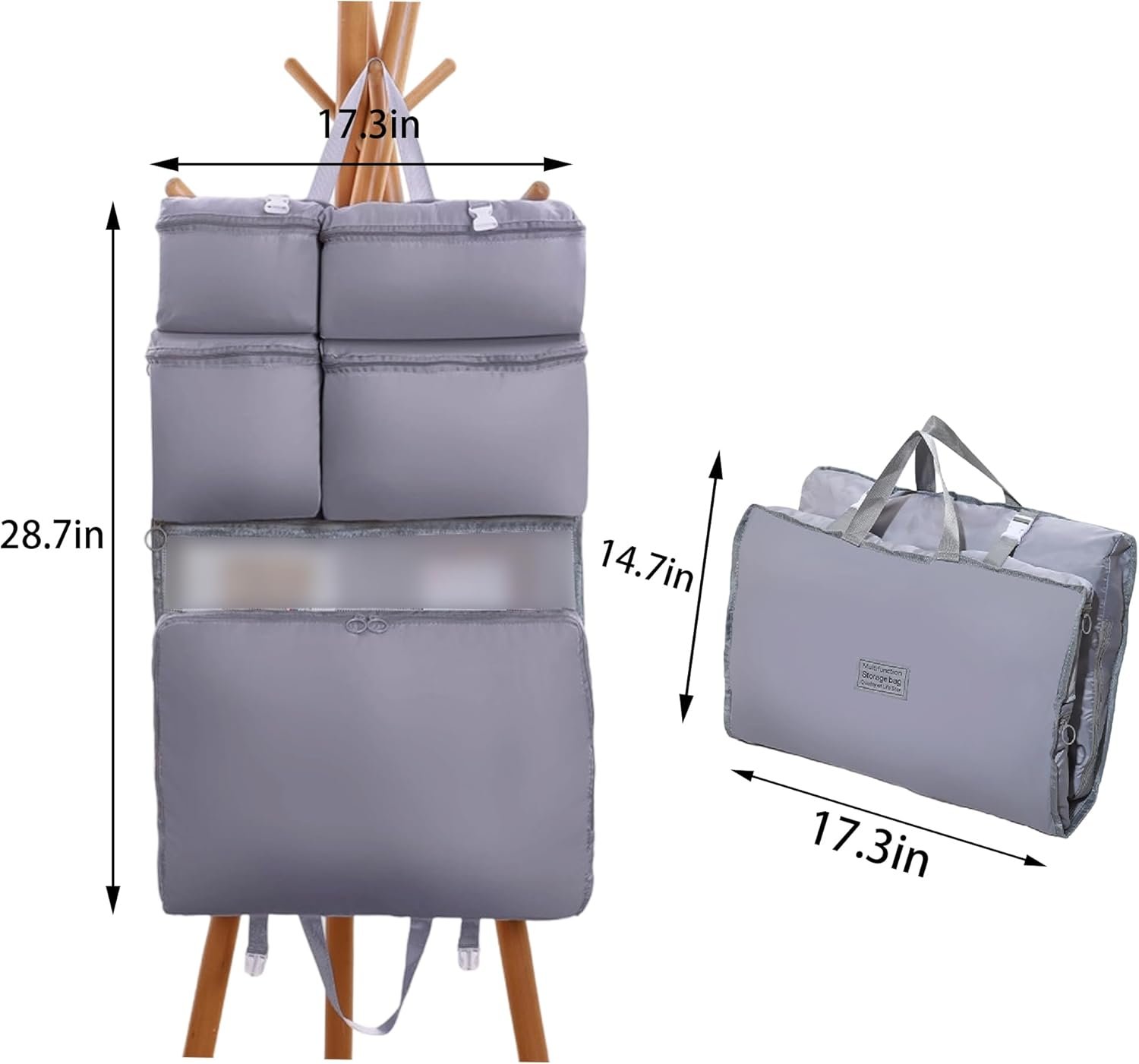 Private Label 7-Set Packing Cubes Luggage Organizers Clothing Underwear Multi-Layer Hanging Foldable Travel Storage with Custom Logo Grey Manufacturer