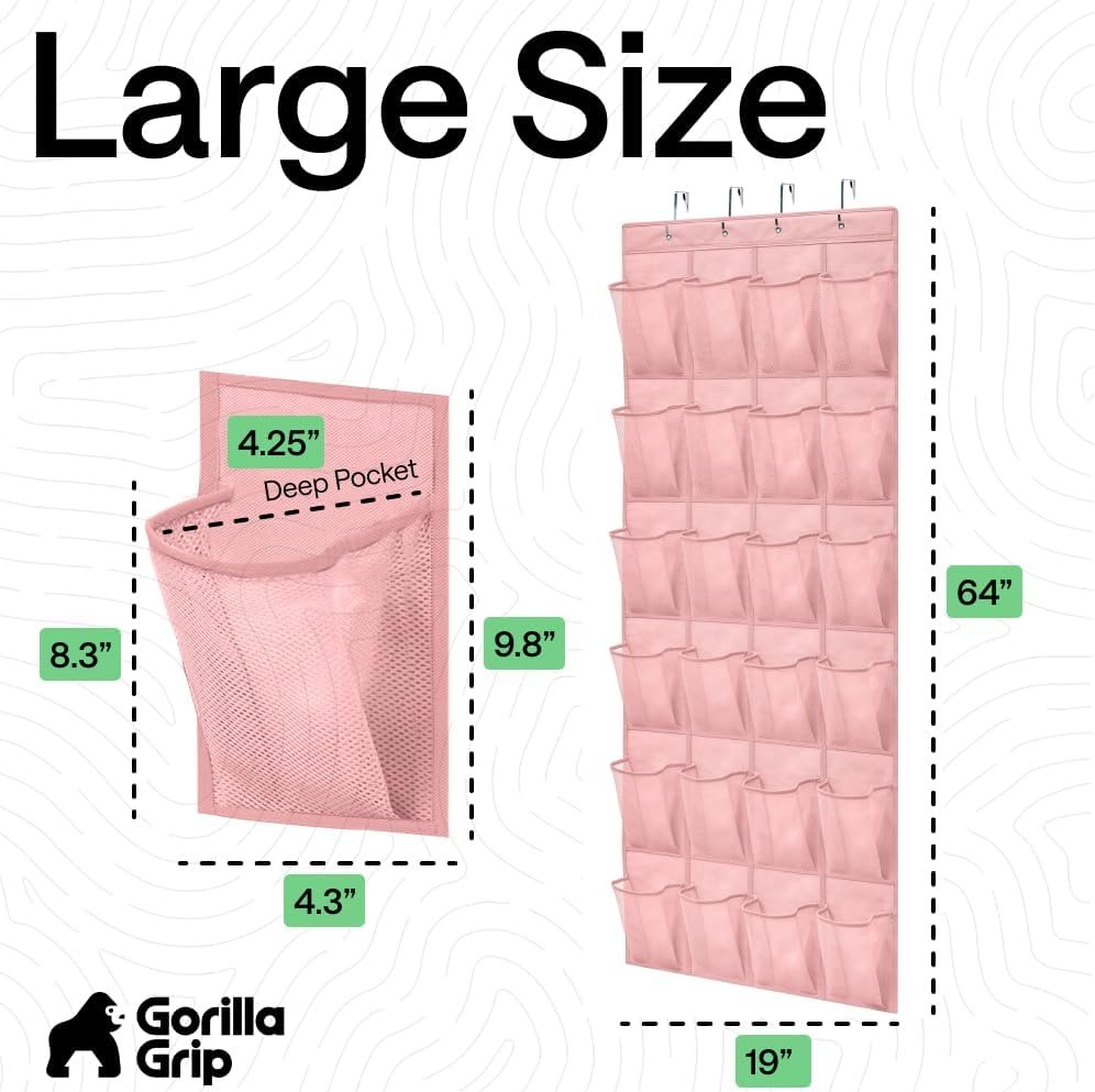 Private Label Over the Door Shoe Organizer with 24 Large Breathable Mesh Pockets Custom Logo Space Saving Hanging Closet Rack Holds Up to 40 lbs for Shoes Accessories Pink from Manufacturer