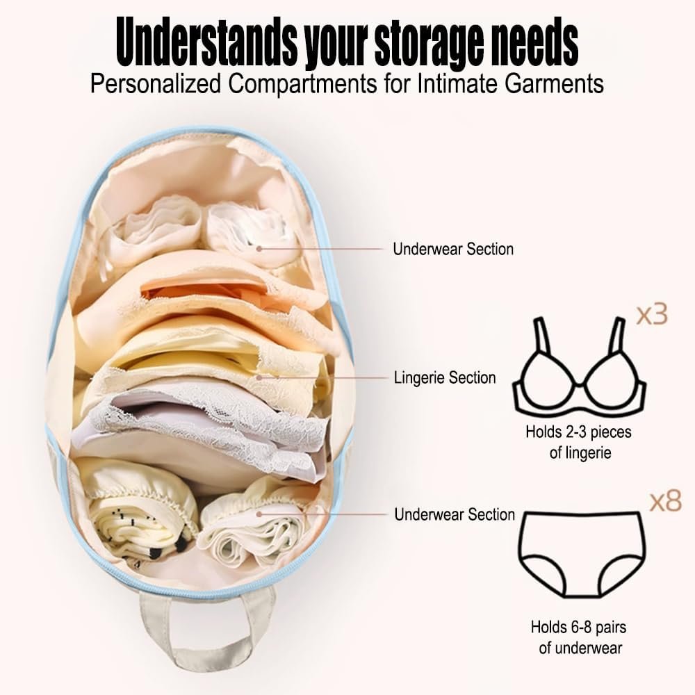 Custom Logo 3-in-1 Underwear Storage Bag Travel Accessories Private Label Foldable Packing Organizers for Lingerie and Underclothes Factory Blue