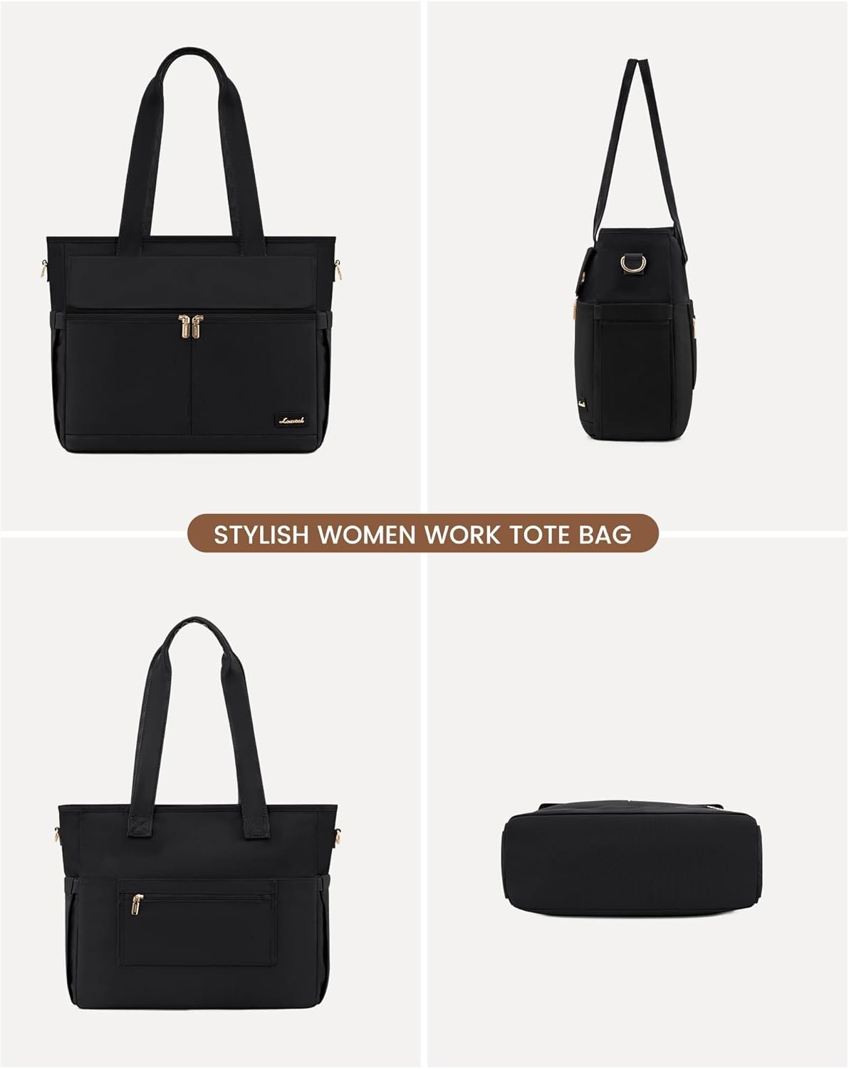 Private Label Teacher Tote Bag for Women 15.6 Inch Laptop Bag with Large Cup Pocket Custom Logo Large Capacity Multi Pockets Nurse Work Bag Professional Briefcase Business Purse Handbag Gifts Manufacturer Black