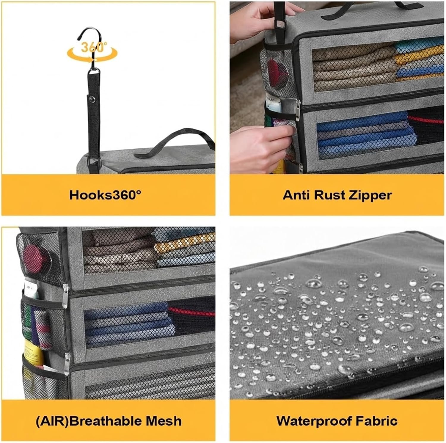 Manufacturer Suitcase Organizer - Portable Collapsible Hanging Packing Cubes Travel Shelves for Carry-On, Private Label with 5 Medium Vacuum Storage Bags and Hand Pump, Custom Logo Gray