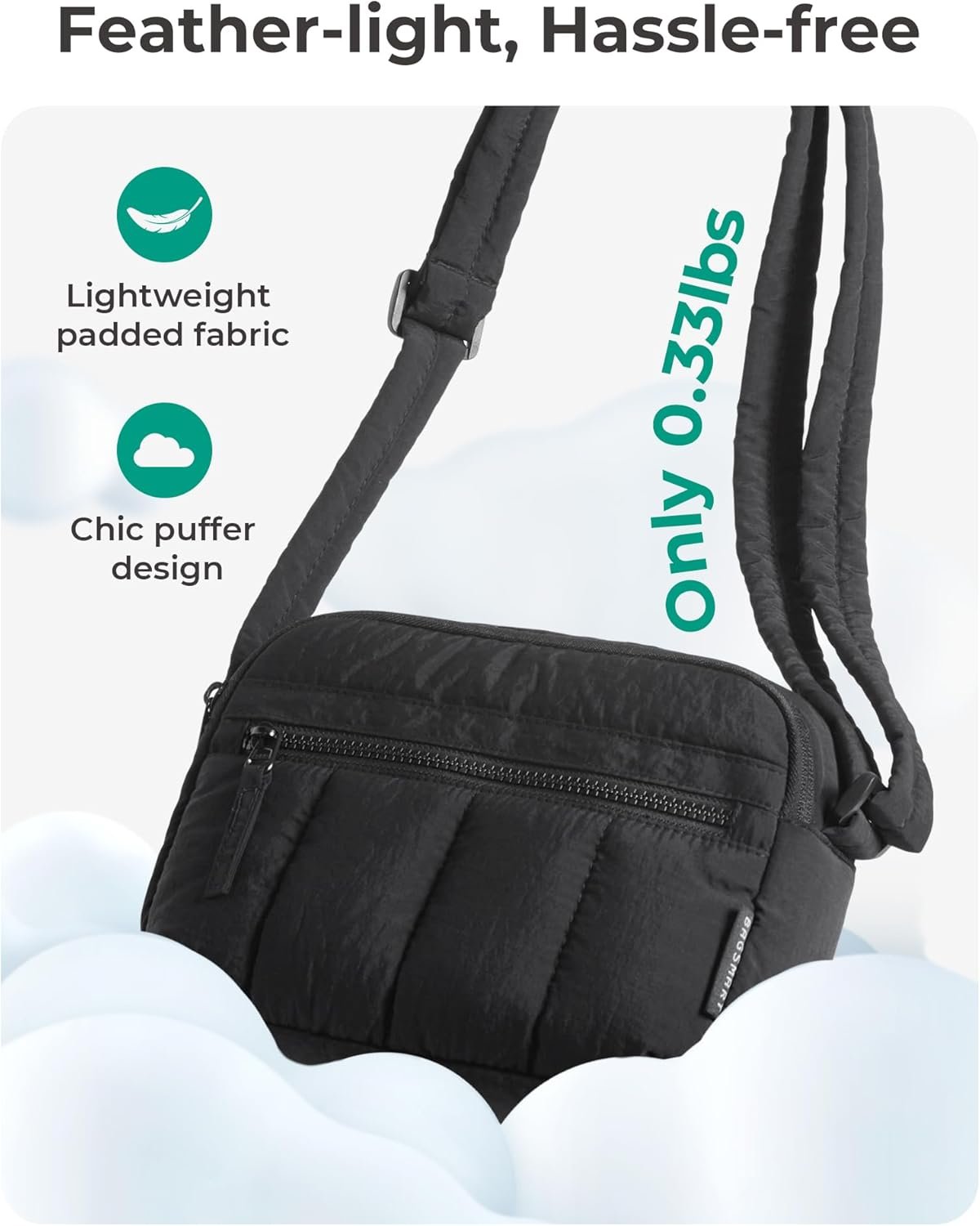 Manufacturer Mini Crossbody Purse for Women Travel Puffy Shoulder Handbag Wallet with Custom Logo RFID Blocking Slots Private Label Black Small