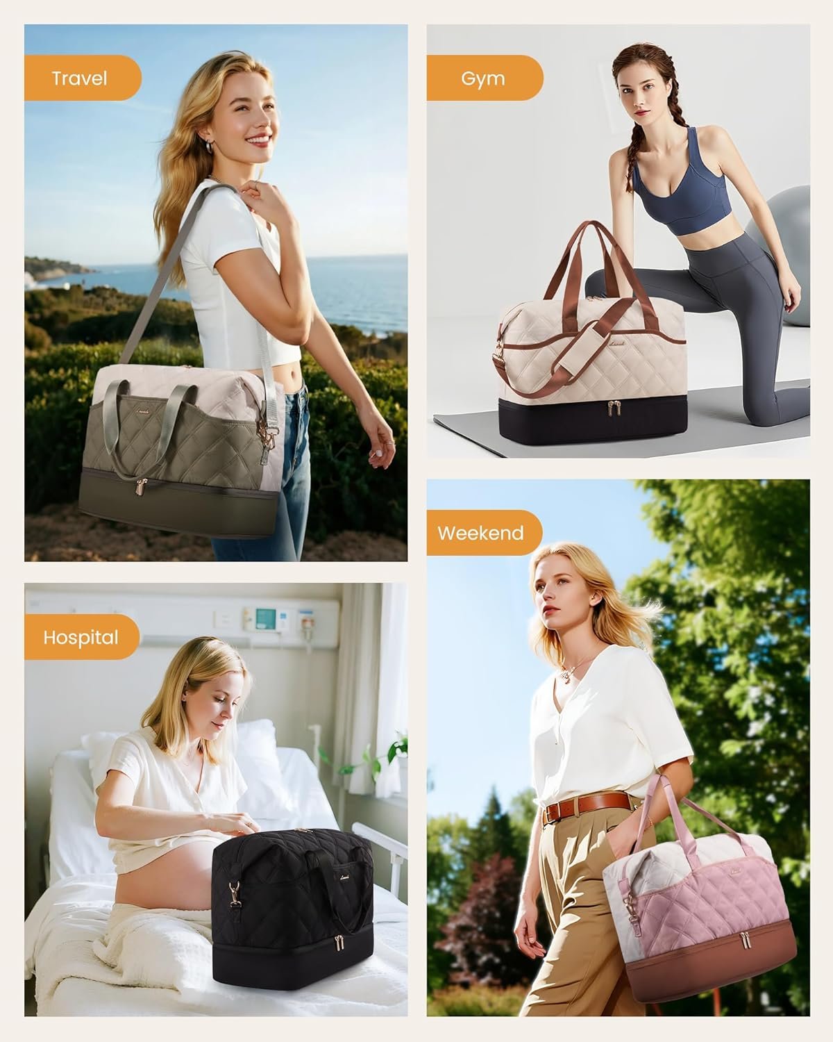 Custom Logo Weekender Bags for Women with Shoe Compartment, Private Label Lightweight Travel Duffle Bag with Wet Pocket, Manufacturer Hospital Overnight Bag for Labor Delivery Personal Item Carry On for Gym Sport