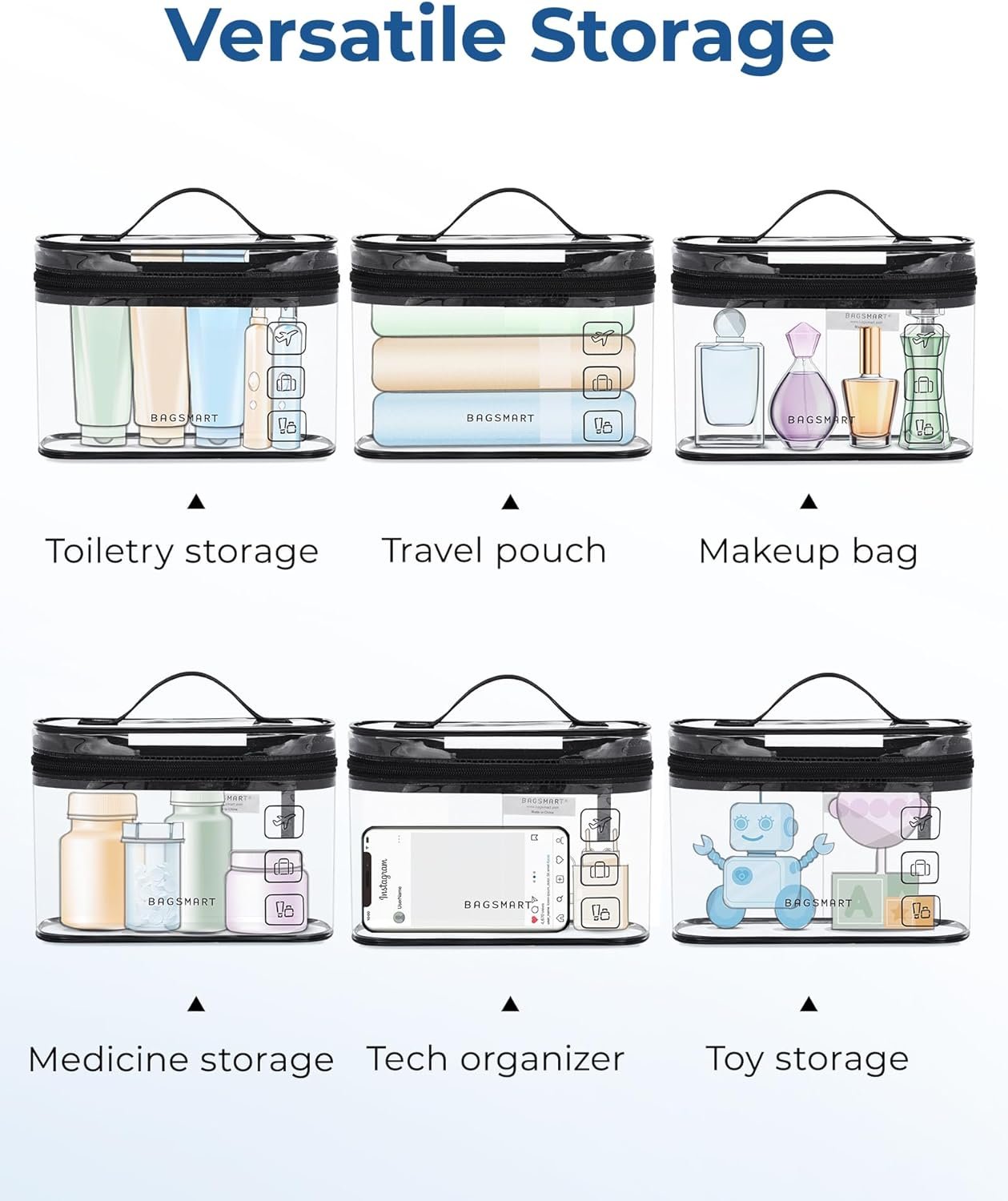 Custom Logo TSA Approved 2 Pack Quart Size Clear Toiletry Makeup Cosmetic Organizer Private Label Carry-On Travel Accessories Essentials Black Manufacturer