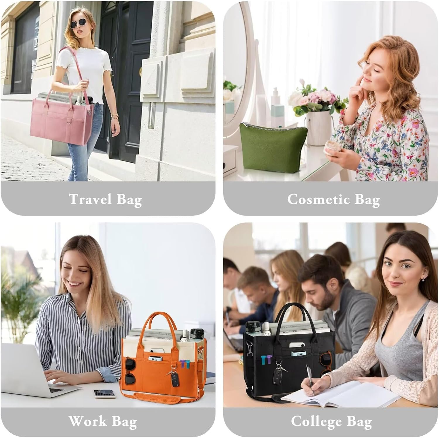 Custom Logo Large Canvas Tote Bag for Women Private Label Crossbody Handbag for Work Travel with Compartments from Factory