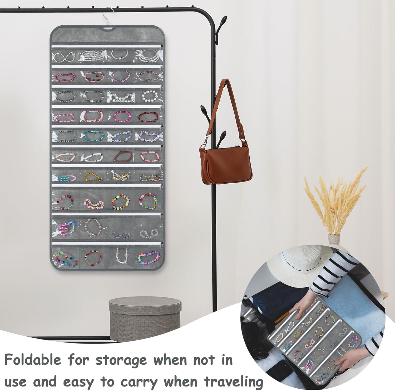 Private Label 2 Pack Dual-Sided Zippered Pocket Hanging Jewelry Organizer with Custom Logo 80 Zippered Pockets Each by Manufacturer for Earrings Bracelets Rings