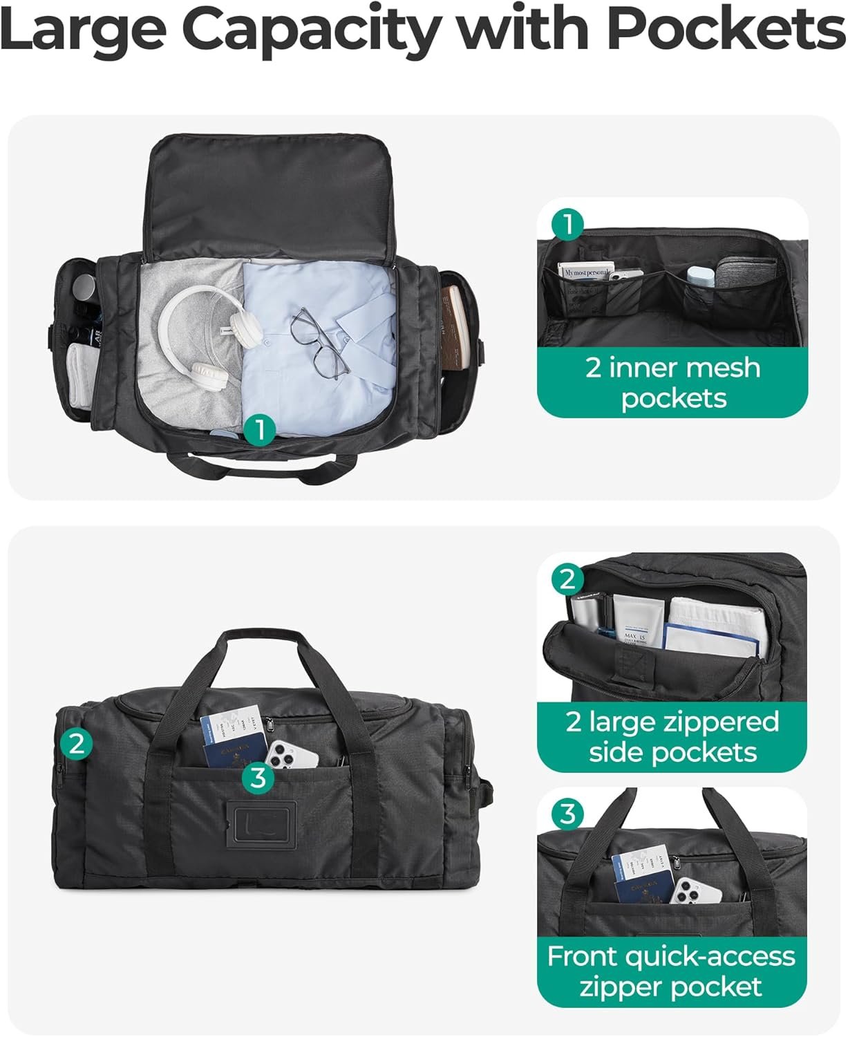 Private Label 60L Foldable Duffel Bag for Travel Custom Logo Large 4-in-1 Carry-On Weekender Backpack for Men Manufacturer Gray