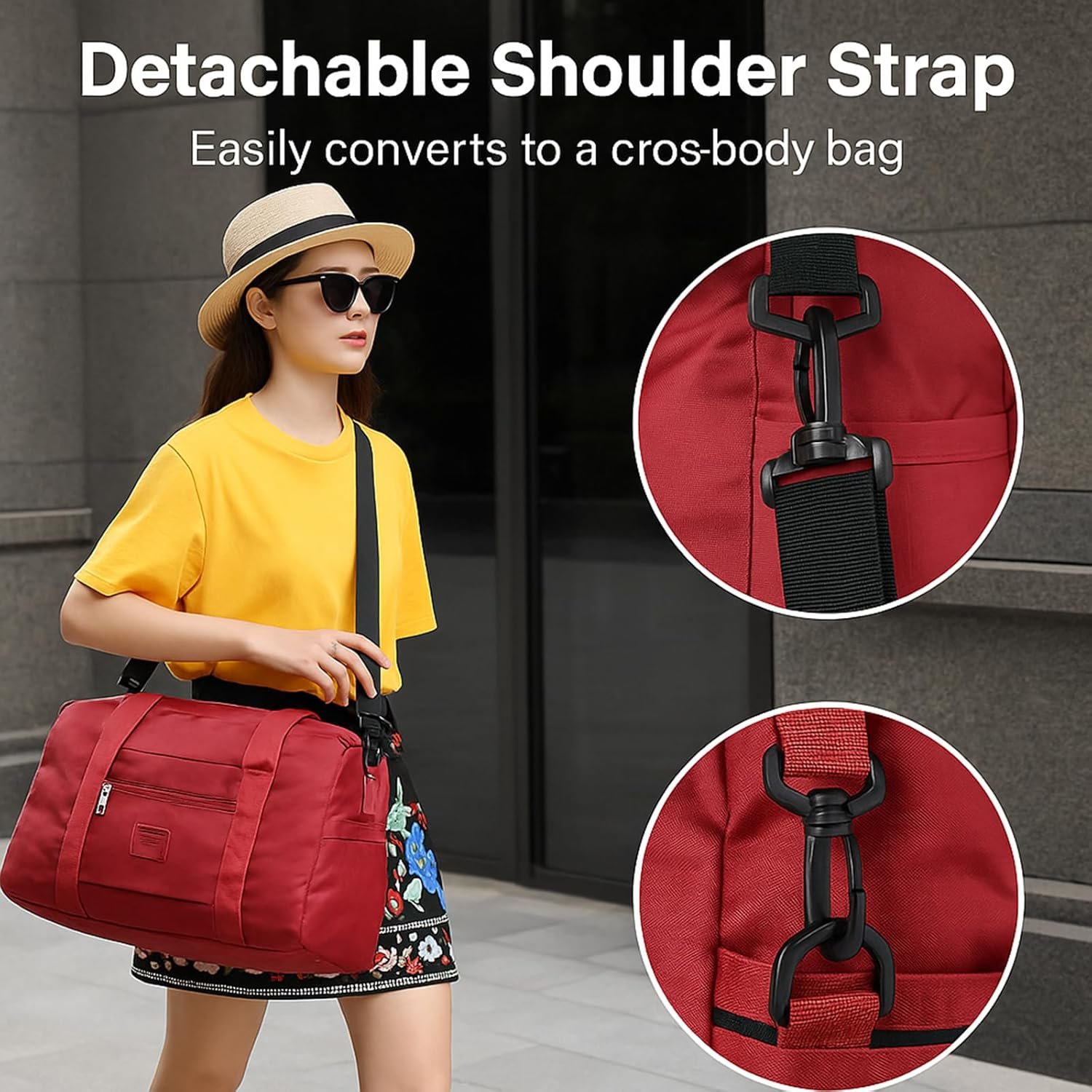 Factory Wholesale Folding Duffle Bag for Travel – Large Capacity Waterproof Oxford Cloth Weekender Carry On Tote with Crossbody Strap and Custom Logo, Lightweight Foldable Gym and Overnight Bag Private Label Red Large