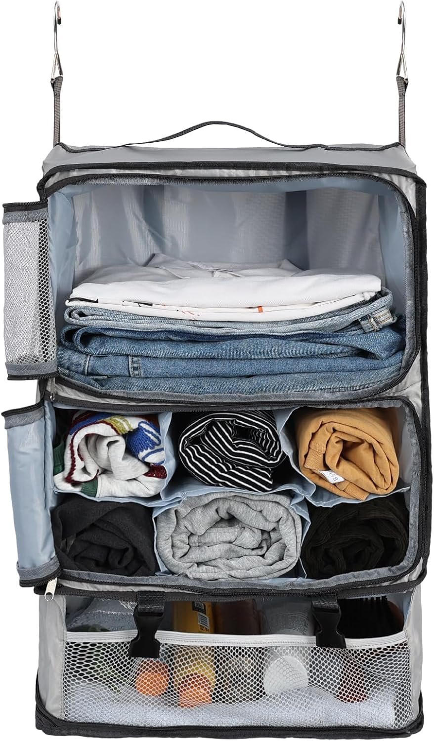 Custom Logo Hanging Shelves Travel Compression Packing Cube for Carry-on Luggage Suitcase Private Label Collapsible Transformable Garment Closet Organizers Large Capacity Light Grey XXL Factory