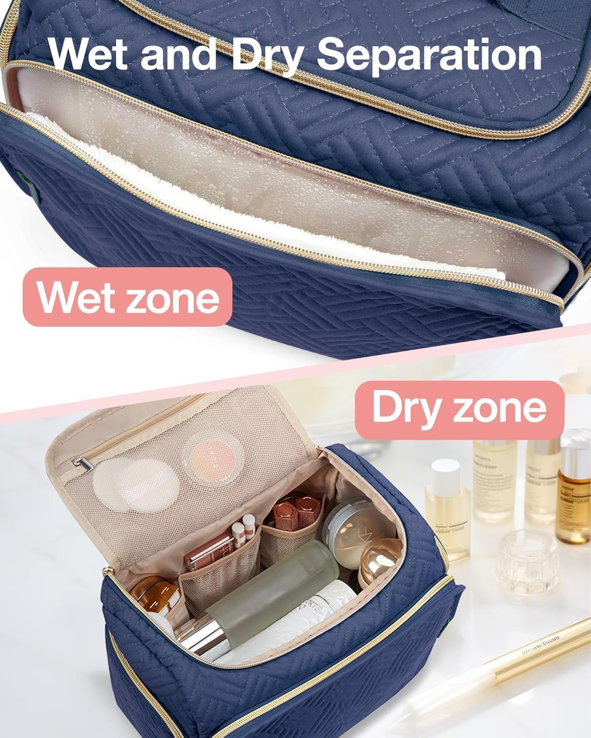 Private Label Travel Toiletry Cosmetic Makeup Organizer with Handle for Women and Custom Logo Full Sized Container for Toiletries and Travel Accessories Manufacturer