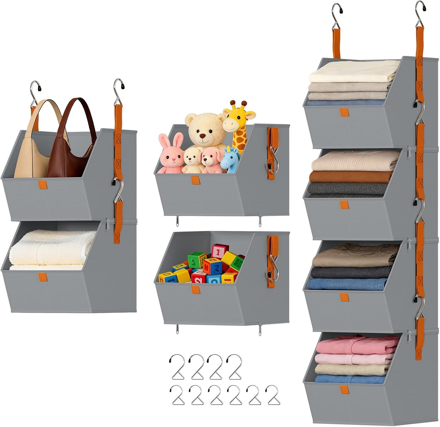 Private Label 4 Tier Collapsible Hanging Closet Organizer Fabric Shelves with Hooks Zipper Manufacturer Space-Saving Storage Basket Custom Logo for RV Bedroom Laundry