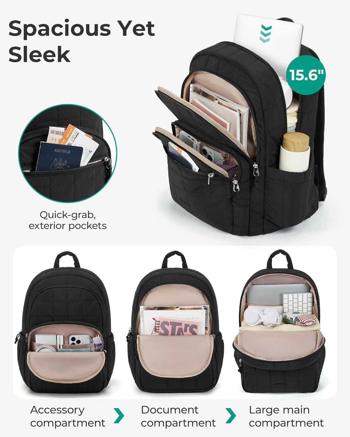 Private Label College Laptop Backpack, Custom Logo Travel Backpack for Women, Quilted Water-Resistant Daypack Bookbag for 15.6 Inch Laptop Manufacturer, Black Private Label College Laptop Backpack, Custom Logo Travel Backpack for Women, Quilted Water-Resistant Daypack Bookbag for 15.6 Inch Laptop Manufacturer, Black