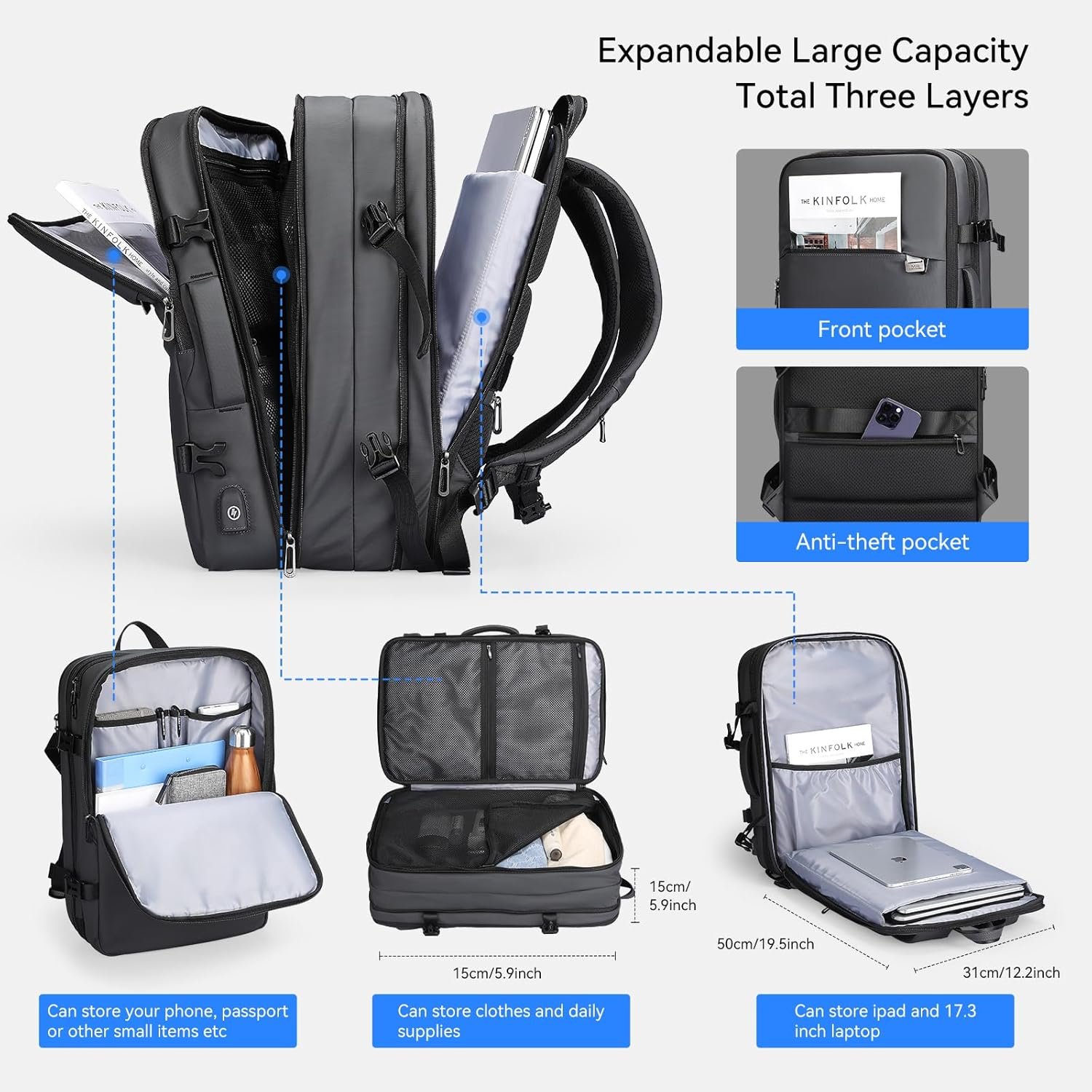 Private Label 40L Airline Approved Travel Backpack for Men with USB Charging Port Custom Logo 17.3 Inch Waterproof Business Laptop Backpack Manufacturer