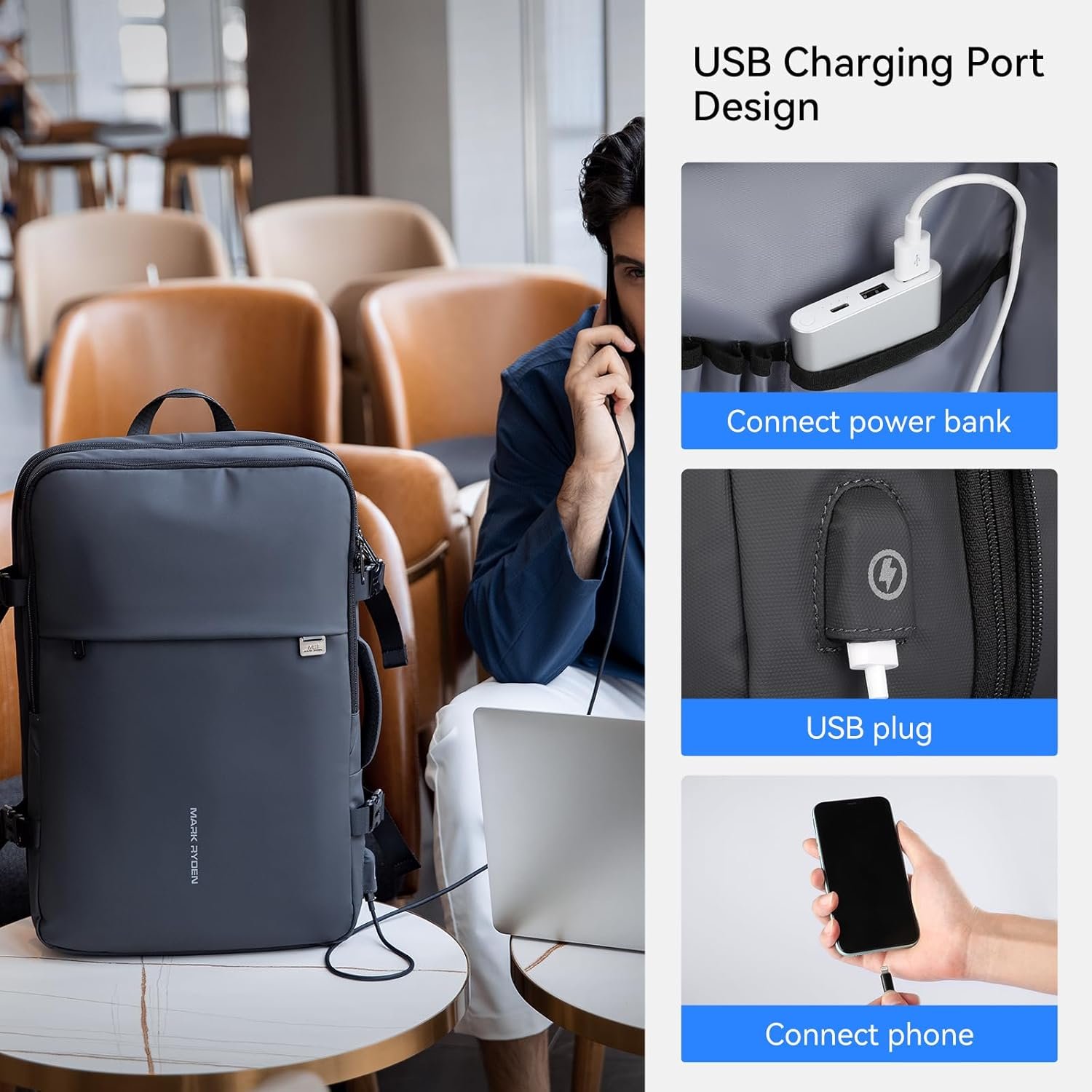 Private Label 40L Airline Approved Travel Backpack for Men with USB Charging Port Custom Logo 17.3 Inch Waterproof Business Laptop Backpack Manufacturer
