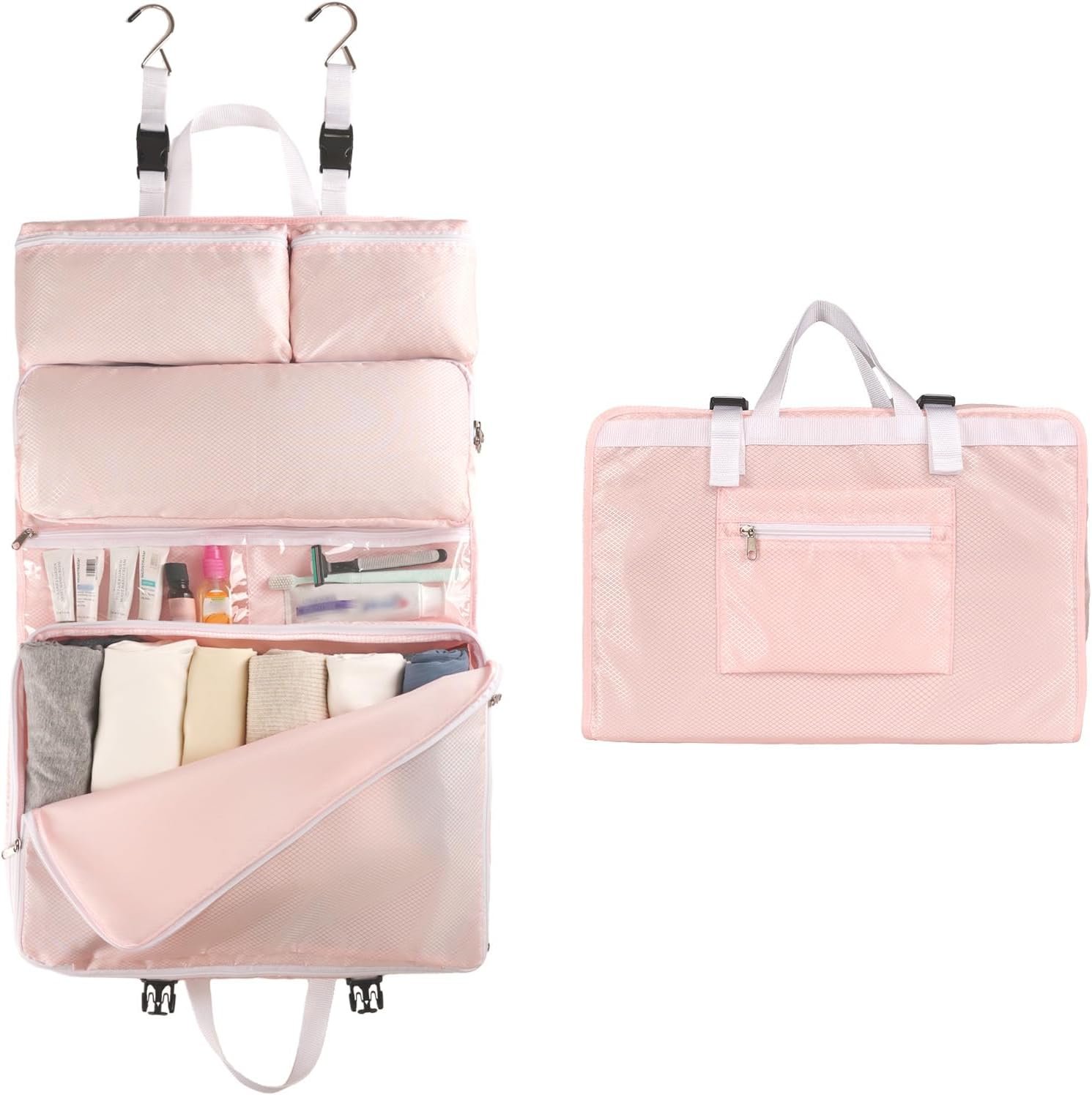 Manufacturer Travel Clothes Organizer Portable Hanging Compression Packing Cubes Private Label Large Capacity Suitcase Storage Custom Logo Carry On Closet (Pink)