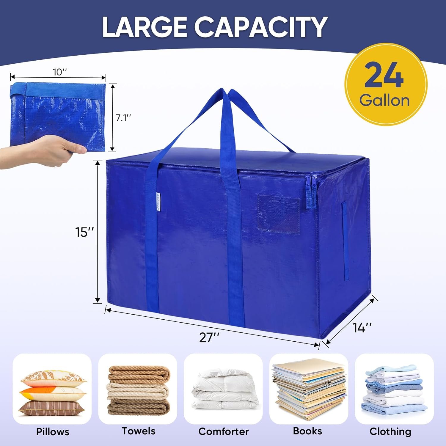 Private Label 6 Pack Extra Large Heavy Duty Moving and Storage Bags with Zippers and Carrying Handles Custom Logo for Closet Organizers Manufacturer Blue