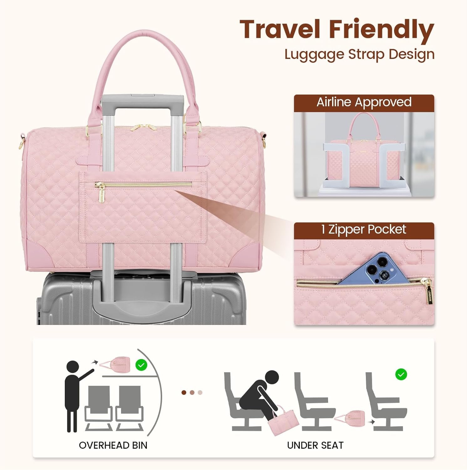 Custom Logo Travel Duffle Weekender Bag for Women Carry-On Overnight with Wet Pocket Shoe Toiletry Compartments Private Label Quilted Gym Hospital Bag for Labor Delivery 18 Inch Manufacturer