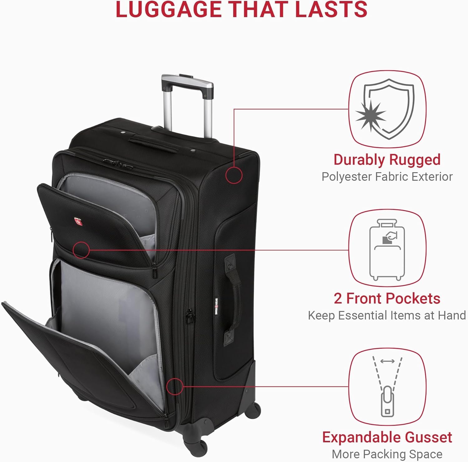 Private Label Softside Expandable Luggage Large Checked 29 Inch Suitcase with 360 Degree Wheels & Retractable Handle Custom Logo Perfect for 7-9 Night Trips Manufacturer Black