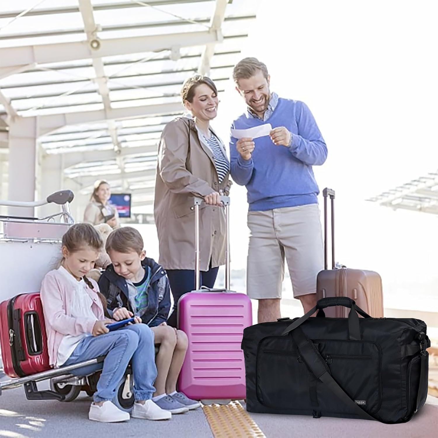 Custom Logo 65L Duffel Bag with Shoes Compartment Private Label Foldable Travel Duffel for Men Women Large Packable Water Repellent & Tear Resistant from Supplier Black